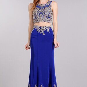 2 pc Royal Gold Lace Bodycon Dress 1612